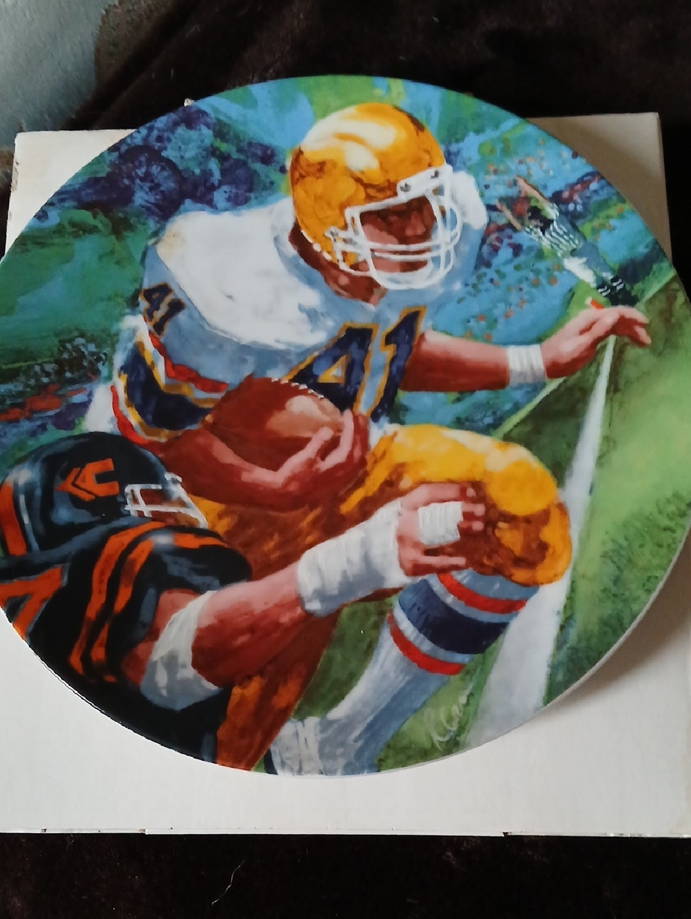 Avon Football Player Round Wall Art - Yellow, Blue, Green By Ray Caram, Artist.